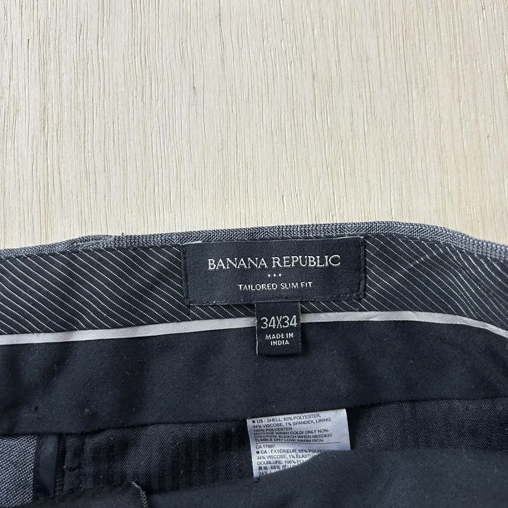 Banana Republic Pants Mens 34x34 Gray Plaid Tailored Slim Fit Dress Workwear